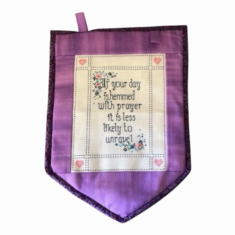 Handmade Cross Stitch Prayer Wall Hanging Banner Christian Home HomeDecor Purple